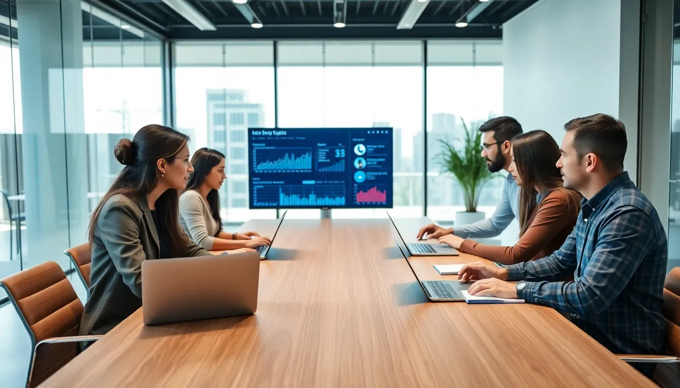 diverse team collaborating on software quality in a modern office.