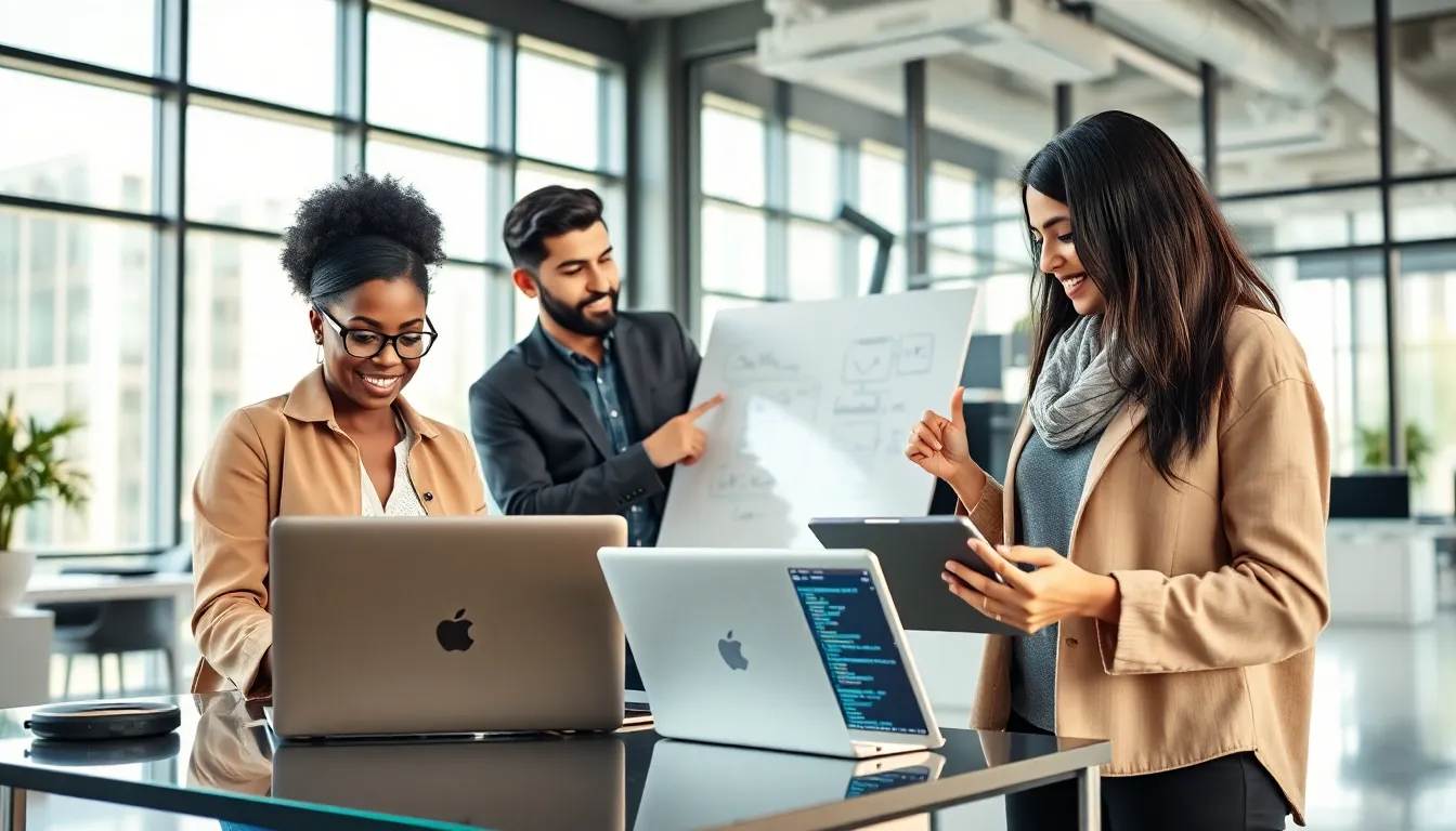 diverse software developers collaborating in a modern office.