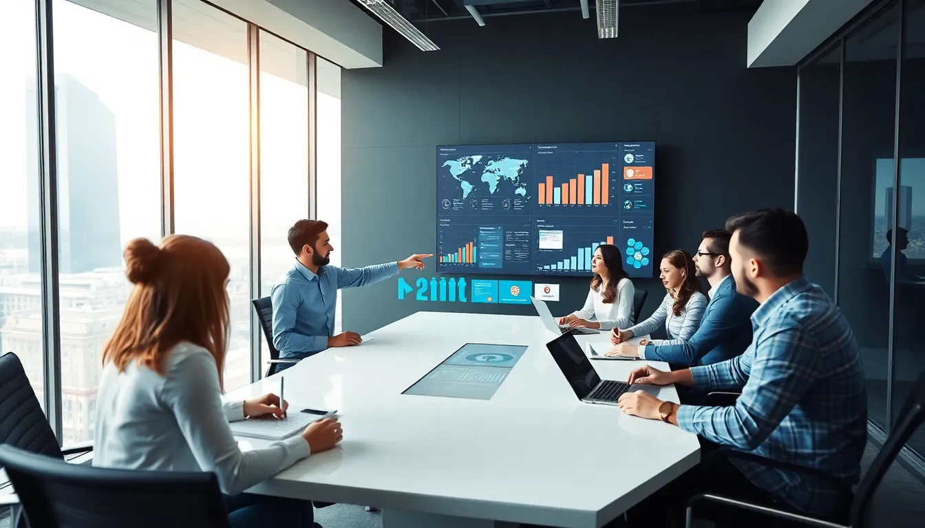 diverse team collaborating on marketing technology strategies in a modern office.